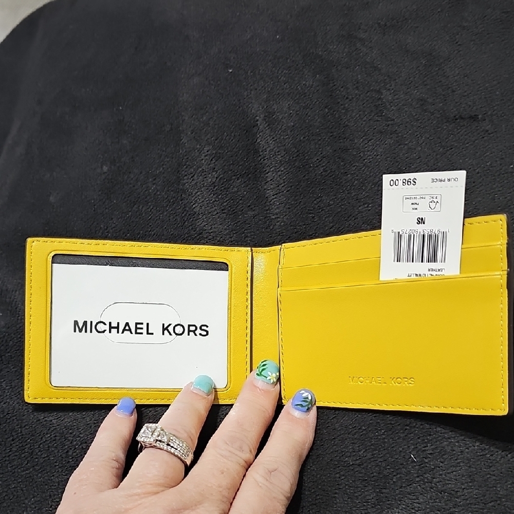 Michael Kors Yellow Pebbled Leather Card Wallet - Picture 2 of 4
